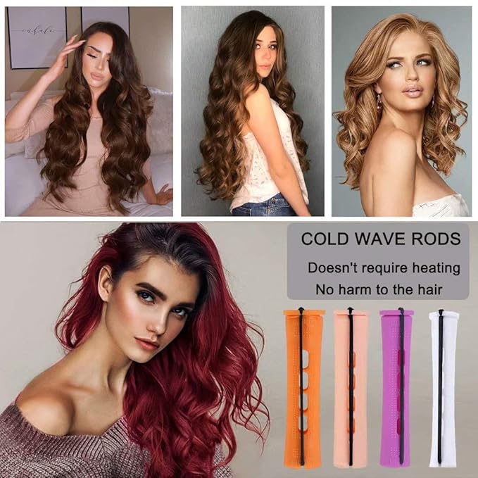 40pcs Perm Rods Set for Natural Hair 4 Sizes Cold Wave Rods Hair Rollers for Women Curling Rods for Long Medium Small Hair Curler Styling DIY Hairdressing Tools（Orange+Beige+Purple+white）-BrightBean Baby