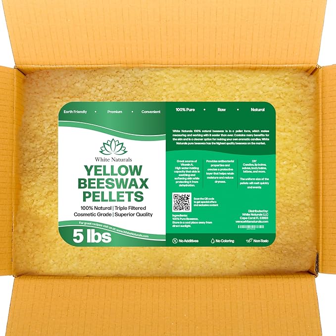 Yellow Beeswax Pellets 5lb, 100% Pure, Natural, Cosmetic Grade, Organic, Bees Wax Pastilles, Triple Filtered, Great For Candle Making, Soaps, Food Wraps, DIY Lip Balms, Sunscreen By White Naturals-BrightBean Baby