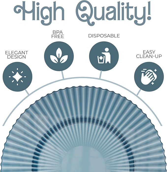 Exquisite 40 Piece Plastic Disposable Plates Set For 20 Guests I 20 X 9 Inch & 20 X 11 Inch Disposable Plastic Plates | Color: Blue | Great for Weddings Parties And Formal Occasions