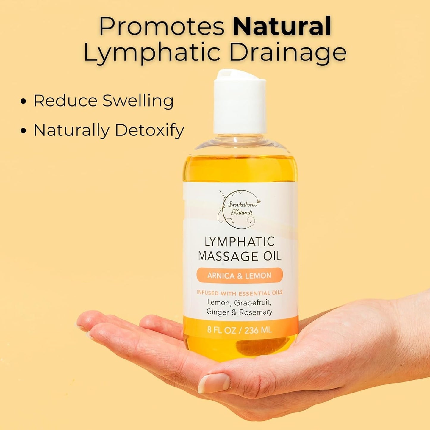 Lymphatic Massage Oil for Massage Therapy | 100% Natural Lymphatic Drainage Oil | Premium Quality with Arnica, Lemon & Ginger | for Post Surgery Recovery & Detox | 8oz by Brookethorne Naturals-BrightBean Baby