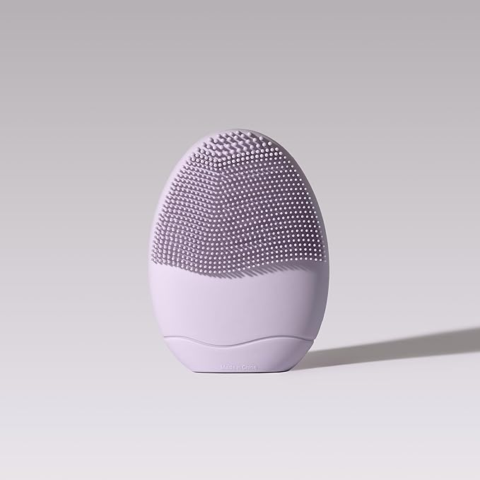 LOLLIPOP Dual-Sided Facial Cleansing Brush | Palm Size Silicone Face Exfoliator and Soft Fiber Cleanser | Manual Face Scrubber for Pores, Makeup Removal, Blackhead and Skincare Routine, Plum-BrightBean Baby