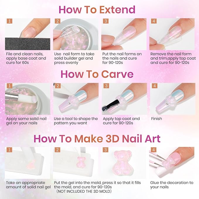 MIZHSE Solid Builder Gel for Nails, Mermaid Pearl 1oz Hard Gel Builder Non Sticky Nail Extension Gels Long Lasting Modeling Sculpture Nail Salon Art Home Use-BrightBean Baby