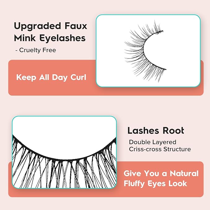 Natural Wispy Cat Eye Lashes - 3D Volume C Curl Eyelashes With Thin Band - 10mm Short Lashes - 7 Pairs-BrightBean Baby