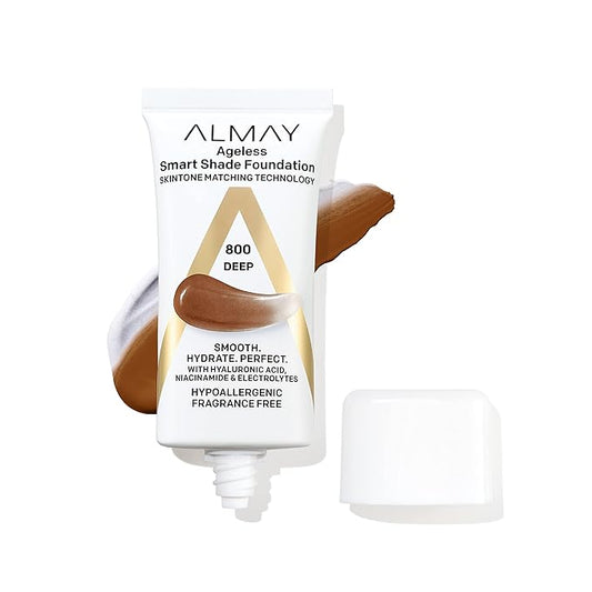 Almay Anti-Aging Foundation, Smart Shade Face Makeup with Hyaluronic Acid, Niacinamide, Vitamin C & E, Hypoallergenic-Fragrance Free, 800 Deep, 1 Fl Oz (Pack of 1)-BrightBean Baby