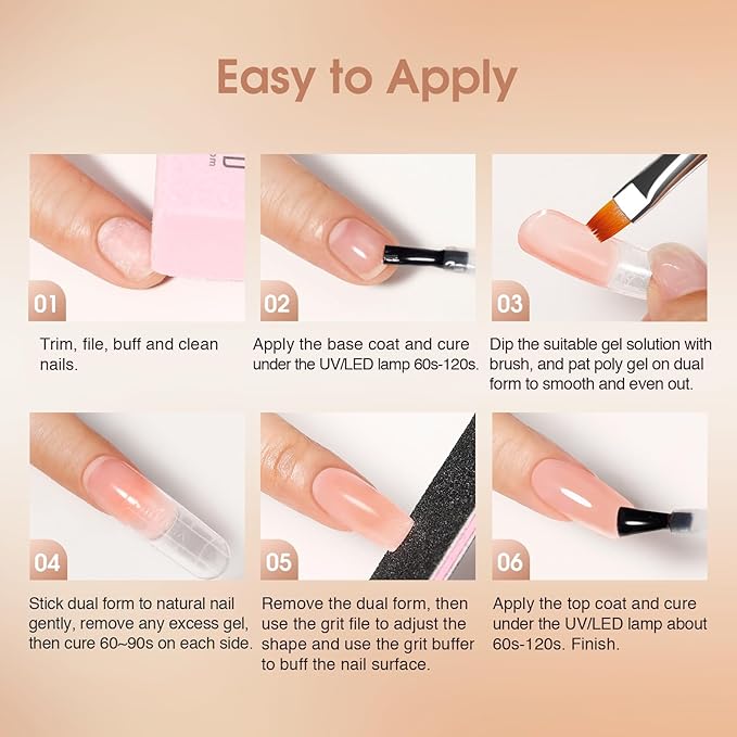 ROSALIND Poly Nail Gel Kit -8 Colors + Nail Art Accessories Kit Neon Poly Nails Gel Kit Starter Kit With Slip Solution Pro Clear Bright Colors Nail Extensions Gel Set with Mini UV Lamp-BrightBean Baby