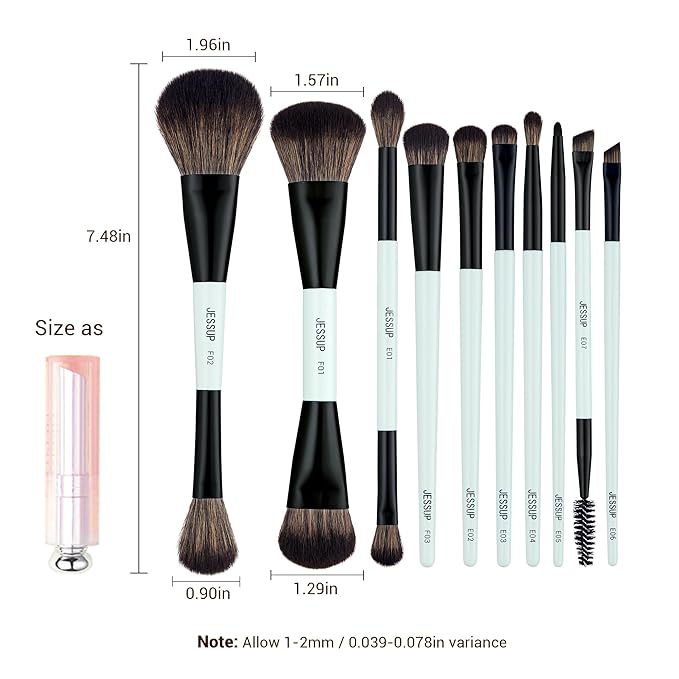 Jessup Makeup Brushes Set 10pcs, Double Sided Foundation Contour Blush Highlight Blending Eyebrow Brush Eyeshadow Eyeliner Concealer Brush, Bright Cyan Cruelty Free Cosmetic Tools T500-BrightBean Baby