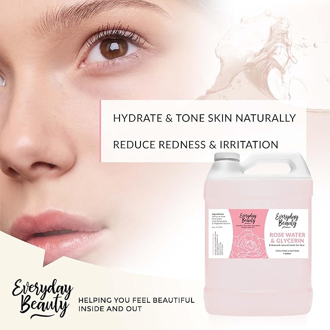 Rose Water & Glycerin Enhanced Facial Toner - 1 Gallon Bulk Alcohol-Free Vegan All Natural Refreshing for Face and Hair - Uplifts, Calming & Soothing for All Skin Types-BrightBean Baby