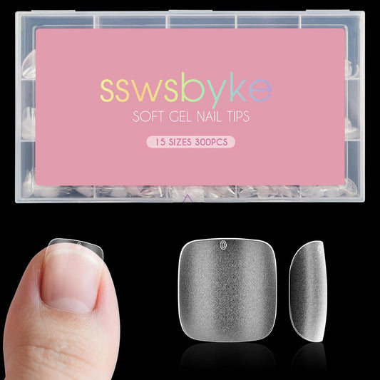 Toe Nail Tips, SSWSBYKE 300 Pcs 15 Sizes Square Round Full Cover Fake Toe Nails Press On Clear Pre-shape Soft Gel Toe Nail Tips Matte Acrylic Nail Extensions DIY Home Salon-BrightBean Baby
