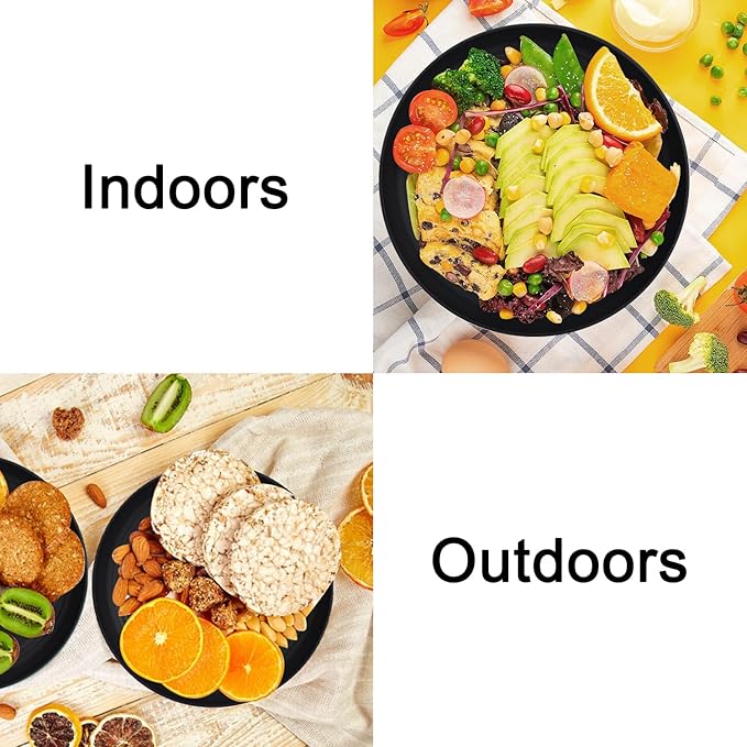 Wrova Large Wheat Straw Dinner Plates - 11 Inch Unbreakable Set of 8 - Dishwasher & Microwave Safe, Deep Edge for Kitchen and Camping (Black)