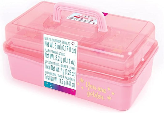 3C4G Pink and Gold Hard Case Makeup Storage Set - Kids Makeup Kit for Girls and Teens - Includes Storage Case, 5 Eyeshadows, 1 Blush, 2 Lip Glosses & 1 Nail Polish - Ages 8+ by Make It Real-BrightBean Baby