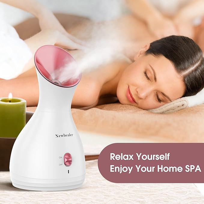 Newbealer 2in1 Facial Steamer, Hot Mist Facial Aromatherapy Humidifier Atomizer, Large Face Steamer Unclogs Pores Sinuses Moisturizing, Home Sauna Spa with Eyebrow Set (Red, 170ml)-BrightBean Baby