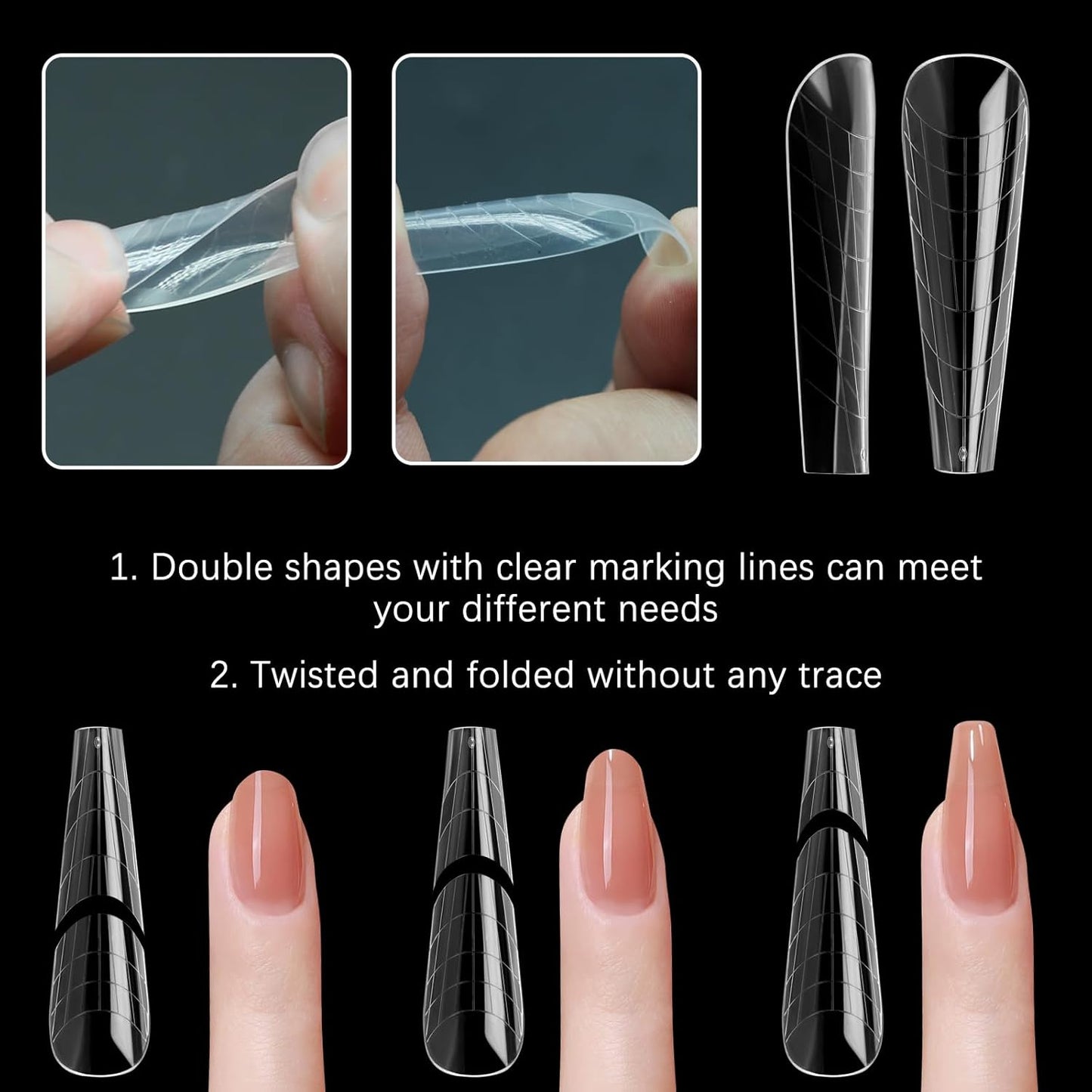 120 Pcs Poly Extension Gel Dual Nail Forms Nail Molds With Scale Builder Coffin Nail for Gel Manicure Nail Art Design Salon DIY at Home (Long Ferrari Dual Nail Forms Set)-BrightBean Baby