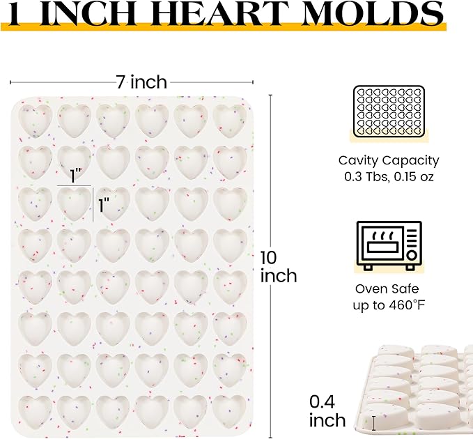 1 Inch Mini Heart Shaped Silicone Molds for Chocolate, Candy, Gummy, Soap (Set of 2, Cream)