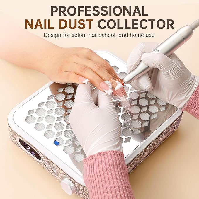 Nail Dust Collector, Rechargeable Dust Collector Nail Tech, Powerful Vacuum Fan Vent Dust Collector Extractor Dust Suction Machine for Acrylic Nails Polishing, Nail Salon&Home, White-BrightBean Baby