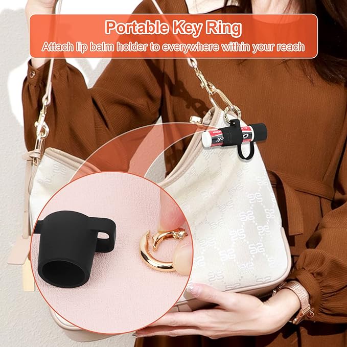 Desing Wish 2 PCS Silicone Lip Balm Holder with Cap Cover Portable Chapstick Holder Keychain Sleeve Lip Balm Key Chain with Key Ring and Wrist Strap Lanyard - Black-BrightBean Baby