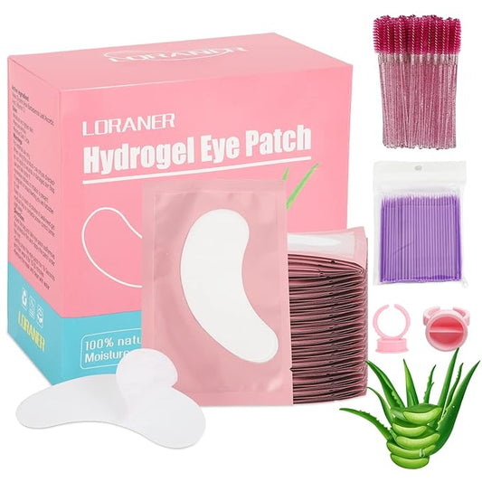 350 PCS Under Eye Gel Pads,Eyelash Mascara Brushes,Holder Eyelash Extension Rings - 100% Naturel Lint Free,Comfy and Cool,Eyelash Extension Eye Pads,Hydro gel Eye Patches Beauty Tool(Pink)-BrightBean Baby