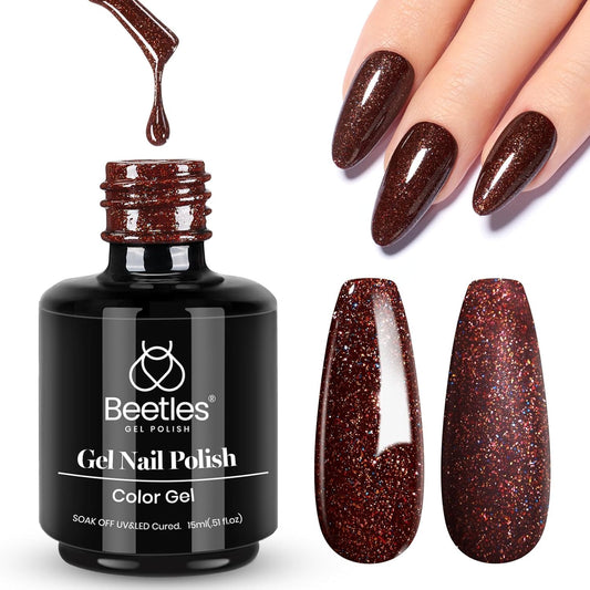 Beetles Brown Glitter Gel Nail Polish, 15ml Fall Chocolate Brown Jazz Club Soak Off Gel Polish Nail Art Manicure Salon DIY Gift for Women-BrightBean Baby