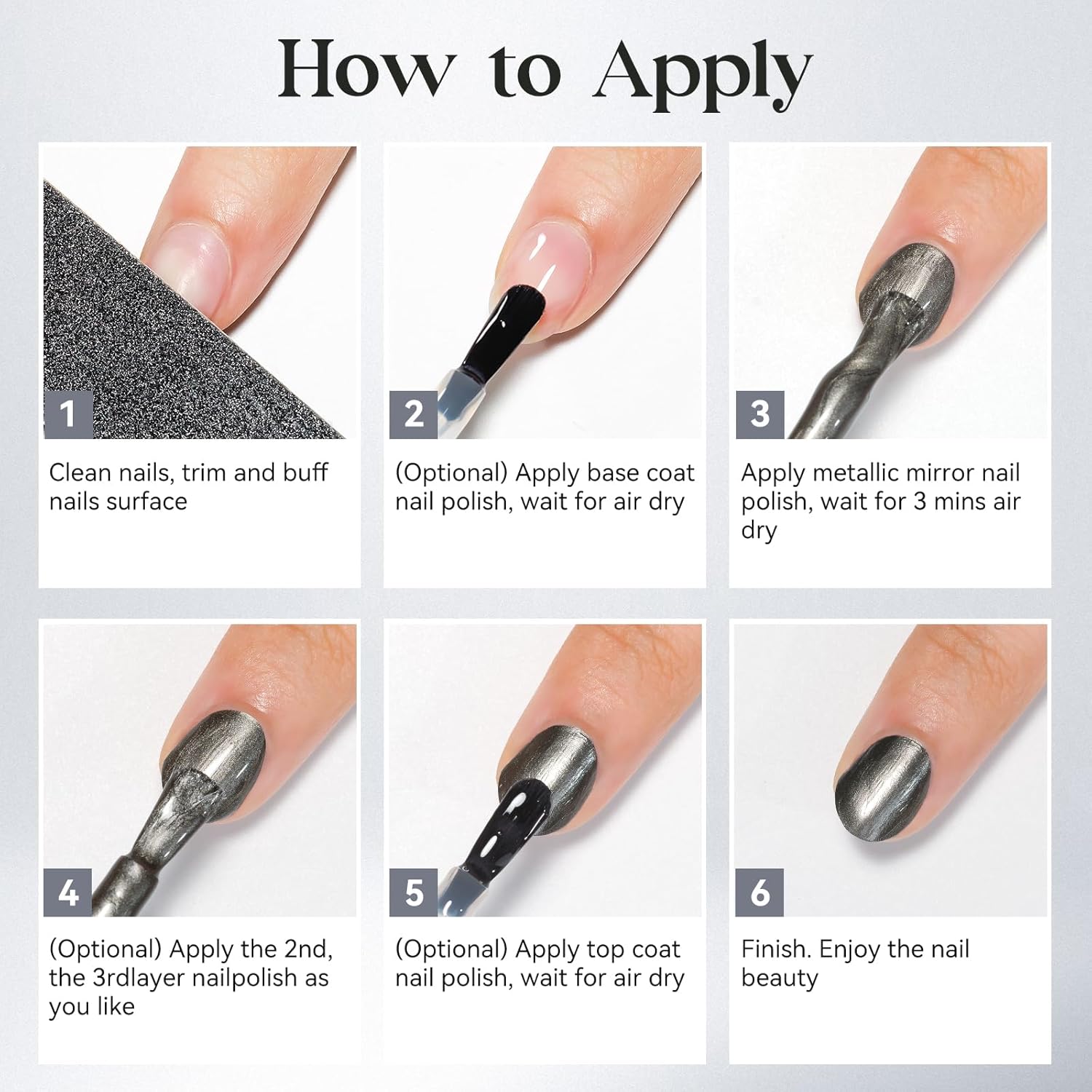 MIZHSE Dark Grey Mirror Nail Polish, Quick Dry Metallic Nail Polish, Air Dry Fast Chrome Nail Lacquer Black Oil-based Nail Art Manicure DIY Home-BrightBean Baby