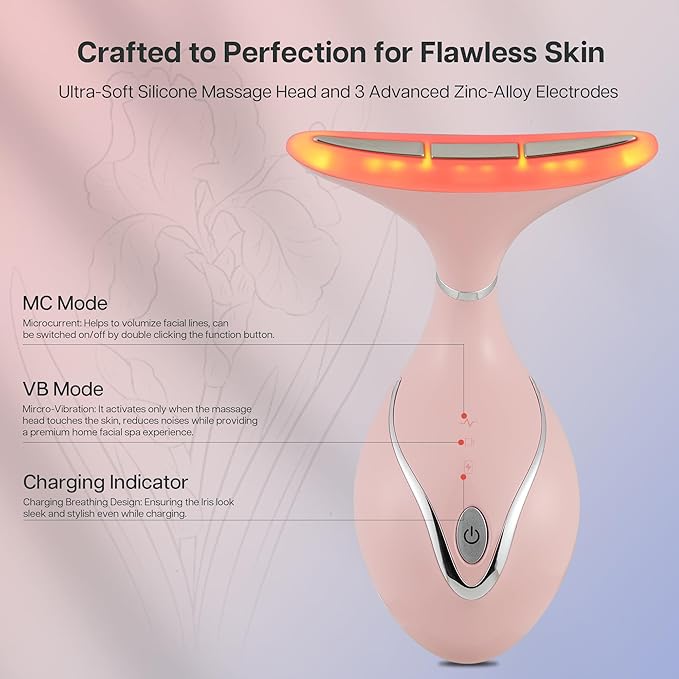 Iris Neck Face Massager, Pro Face Sculpting Tool with Charging Base, All-in-1 Facial Device for Enhanced Absorption, Radiance, Contouring, Elasticity, Home Facial Spa (Pink)-BrightBean Baby