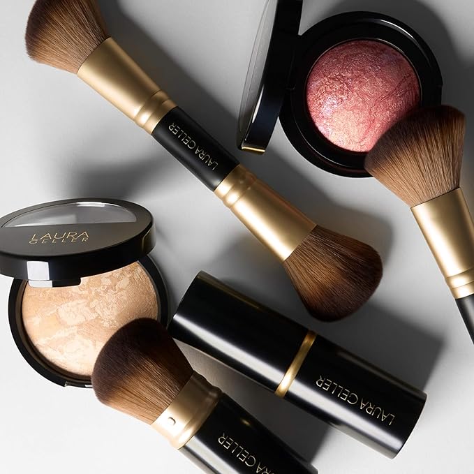 LAURA GELLER NEW YORK Face It All 2pc Makeup Brush Set - Retractable Airbrush Kabuki Brush + Dual-Ended Blush and Bronzer Brush-BrightBean Baby