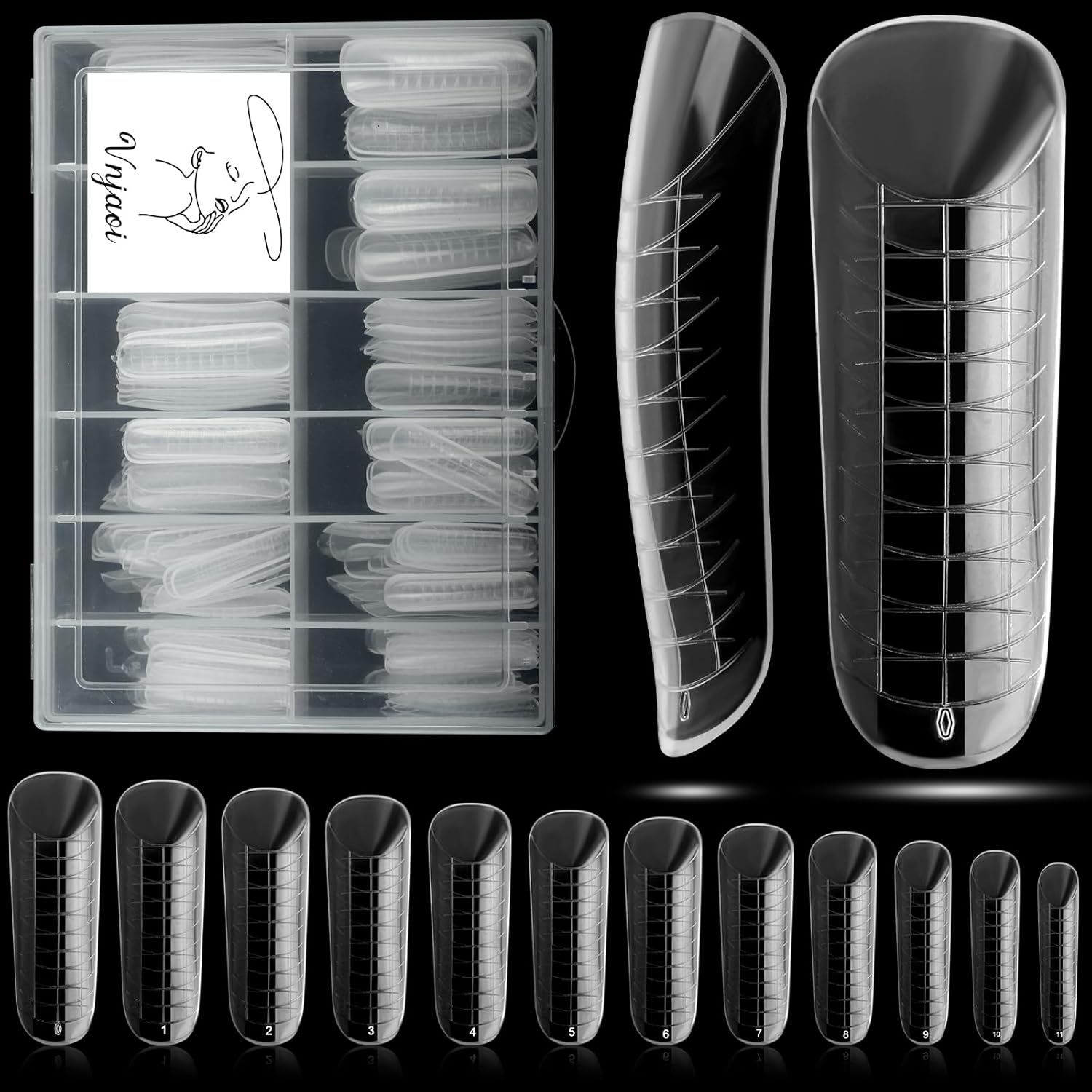 120 Pcs Poly Extension Gel Dual Nail Forms Nail Molds With Scale Builder Coffin Nail for Gel Manicure Nail Art Design Salon DIY at Home (Long Dual Nail Forms Set)-BrightBean Baby