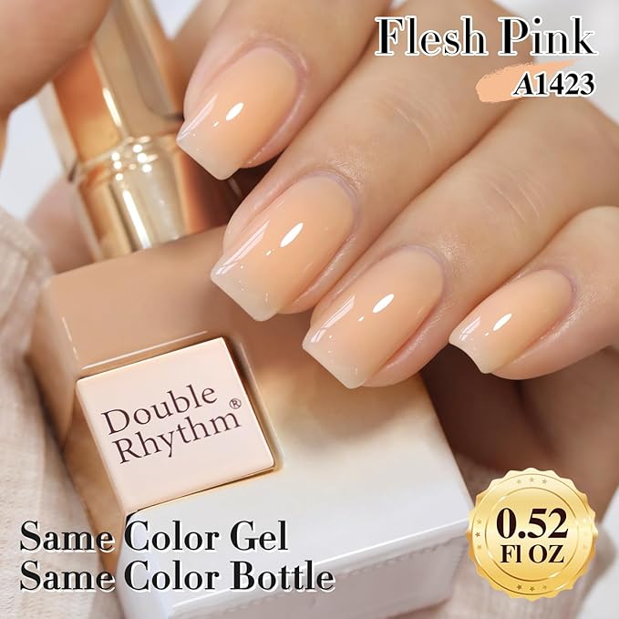 Double Rhythm Translucent Gel Polish Sheer Neutral Natural Light Milky Same Color Same Bottle 15ML Jelly UV Nail Polish Nail Art DIY at Home (Light Yellow Pink-A1423)-BrightBean Baby
