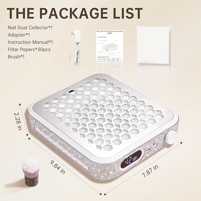 Nail Dust Collector, Rechargeable Dust Collector Nail Tech, Powerful Vacuum Fan Vent Dust Collector Extractor Dust Suction Machine for Acrylic Nails Polishing, Nail Salon&Home, White-BrightBean Baby