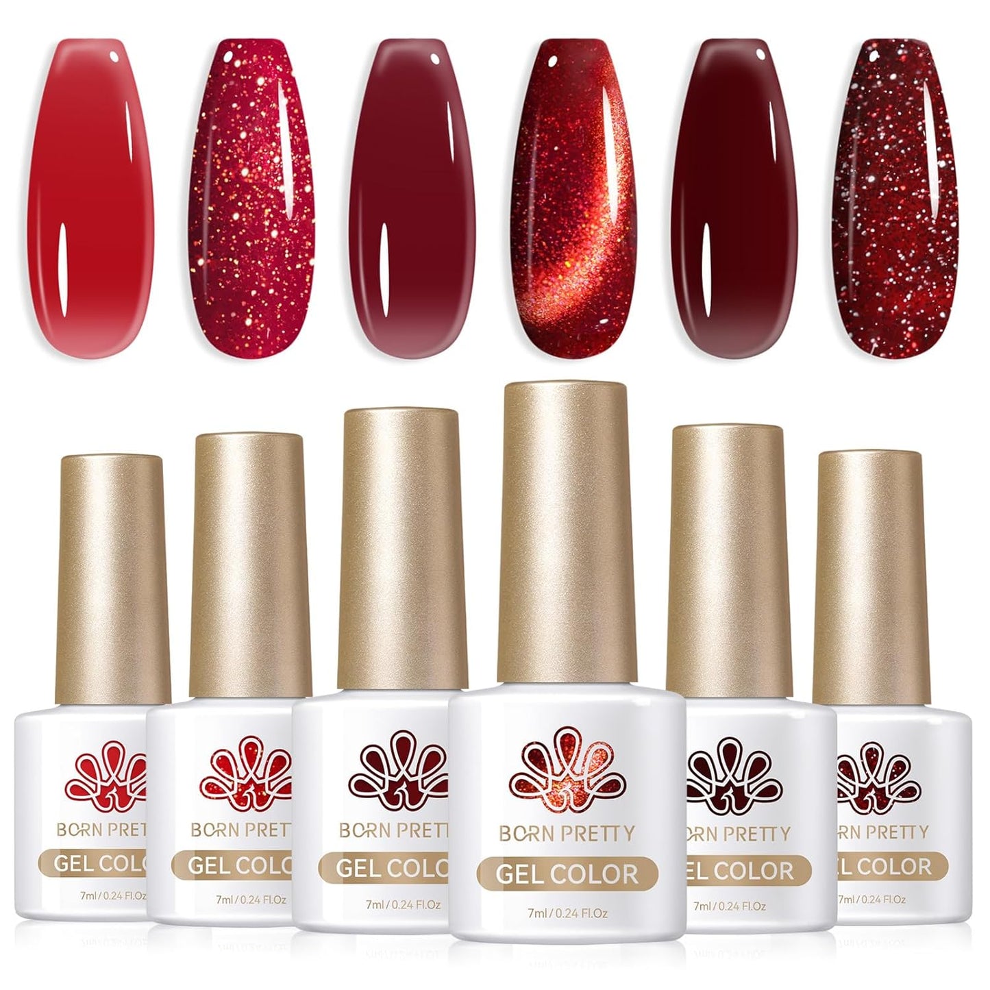 Born Pretty Jelly Burgundy Gel Nail Polish Halloween Ruby Blood Red Glitter Cat Magnetic Eye Gel Nail Polish Cherry Wine Red Gel Polish Collection Soak Off U v Led Gel Nail Kit Minicure DIY Gift 6PCS-BrightBean Baby