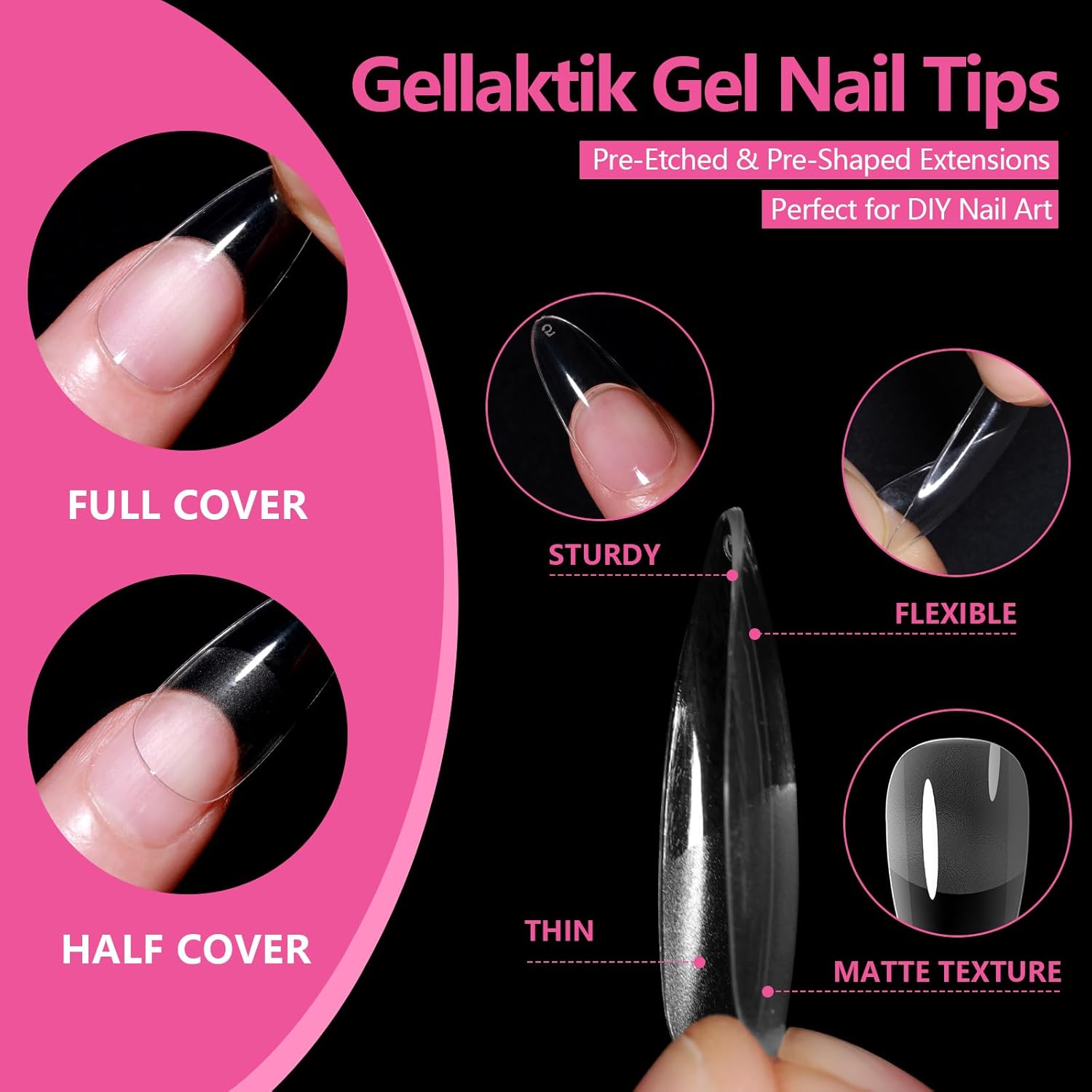 Medium Almond Nail Tips 500PCS, Clear Acrylic Full Cover Gel Press on Nail Tips for DIY, 10 Sizes Pre-Shaped False Nails with Half Matte Finish, Professional Manicure Kit & Easy Application-BrightBean Baby