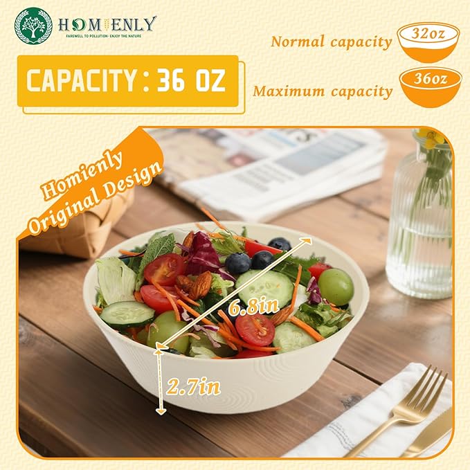 Homienly Cereal Bowl - Wheat Straw Bowls 6 PCS | Microwave & Dishwasher Safe | Patented Textured for Secure Grip| Ideal for Cereal, Soup, Salad - Versatile Dining Alternative to Plastic Bowls(Beige)