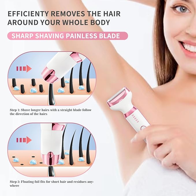 Electric Razors Shavers for Women, Bikini Trimmer 5 in 1 Electric Shaver Razor for Women Wet/Dry Face Razors for Face Nose Eyebrow Arms Armpit Legs Pubic Area Painless Facial Hair Removal