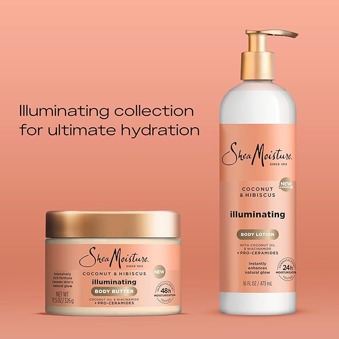 SheaMoisture Illuminating Body Lotion with Coconut Oil, Hibiscus, Niacinamide and Pro-Ceramides, Instantly Enhancing Skin's Natural Glow, 24H Moisturizing 16 oz-BrightBean Baby