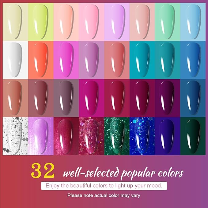 JODSONE Gel Nail Polish Kit with U V Light 32 Colors Gel Polish Set Soak Off Nail Kit Nail Art Salon or Home DIY Manicure Tools Gifts for Women-BrightBean Baby