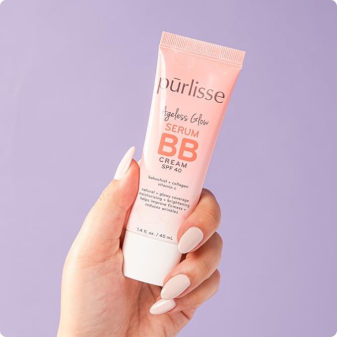 pūrlisse Ageless Glow Serum BB Cream SPF 40 - Glow BB Cream with SPF Enriched with Bakuchiol & Vitamin C to Help Improve Firmness & Reduce Wrinkles for Dewy Skin - Tan (1.4 oz)-BrightBean Baby