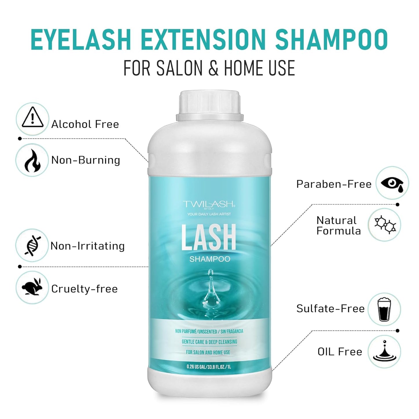 Lash Shampoo Bulk, Eyelash Cleanser for Extensions 1 Liter, Safe Makeup Remover, Non-irritating or Burning Formula Eyelid Foaming Cleanser for Professional Salon and Home Use (Unscented-1L)-BrightBean Baby