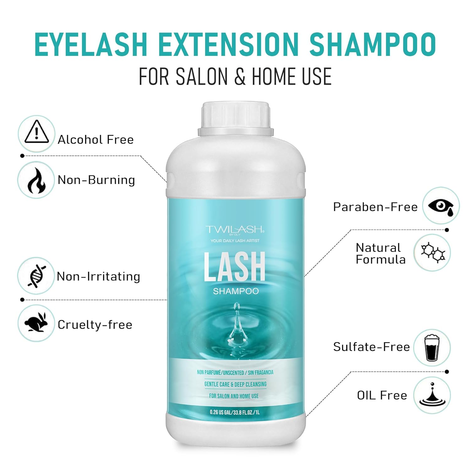 Lash Shampoo Bulk, Eyelash Cleanser for Extensions 1 Liter, Safe Makeup Remover, Non-irritating or Burning Formula Eyelid Foaming Cleanser for Professional Salon and Home Use (Unscented-1L)-BrightBean Baby