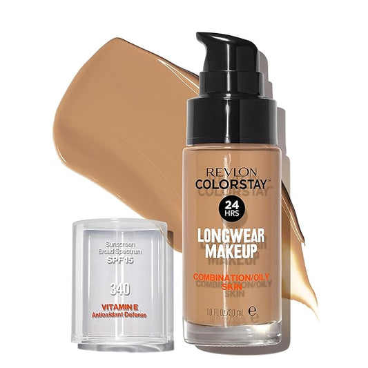 Revlon Liquid Foundation, ColorStay Face Makeup for Combination & Oily Skin, SPF 15, Medium-Full Coverage with Matte Finish, Early Tan (340), 1.0 oz-BrightBean Baby