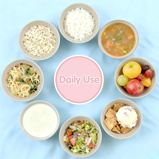 Quatish 16 PCS Unbreakable Cereal Bowls,Dishwasher & Microwave Safe Wheat Straw Bowls, Easy-to-Clean Lightweight Snack & Soup Bowl,Multi-Color Portable for Picnics Plastic Bowls Set, Brown