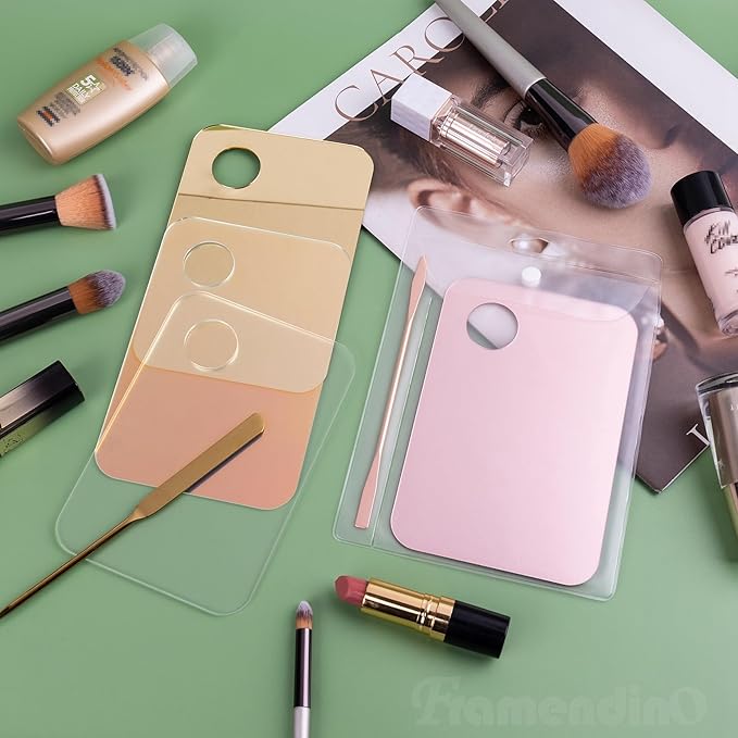 Framendino, 4 Pack Acrylic Cosmetic Makeup Palette Tray with 4 Pack Foundation Spatula Makeup Mixing Palette for Foundation Lipsticks Nail Art Beauty Salon-BrightBean Baby