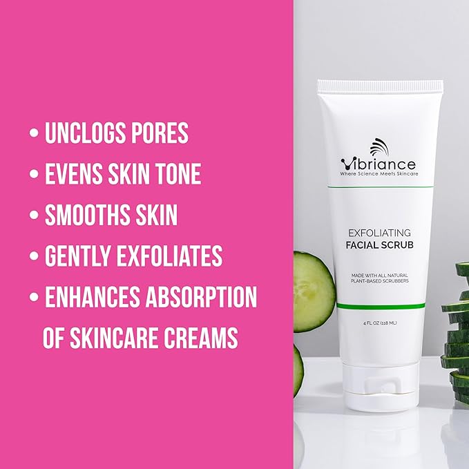 Vibriance Ultra-Gentle Face Scrub, 4 fl oz - Exfoliating Facial Wash Unclogs Pores - Sulfate and Paraben-Free Exfoliator For All Skin Types - Made with Natural Ingredients-BrightBean Baby
