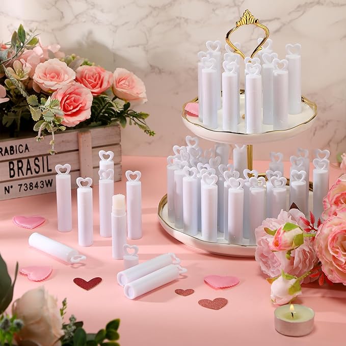 100 Pcs Lip Balm Bulk Heart Shape Lip Balm Jasmine Scented Beeswax Lip Balm Moisturizing Lip Balm Add Your Own Labels for Teacher Baby Shower Coworkers Friend Gift-BrightBean Baby