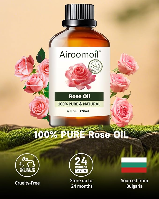 Pure Rose Essential Oil, 100% Pure Natural Rose Essential Oil, Premium Grade Essential Oils for Diffusers for Home, Skin, Care Massage, Soap Making, Aromatherapy, 4 Fl Oz | 120ml-BrightBean Baby