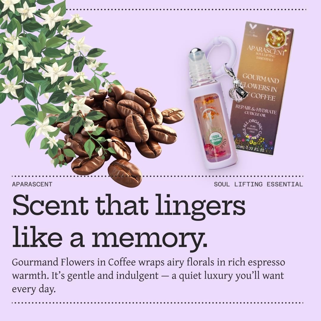 Gourmand Flowers in My Coffee Organic Nail Cuticle Oil Pen with Jojoba, Coconut MCT, and Rosehip for Nail Hydration, Growth & Strength, Travel Size Keychain(0.34 Fl Oz)-BrightBean Baby