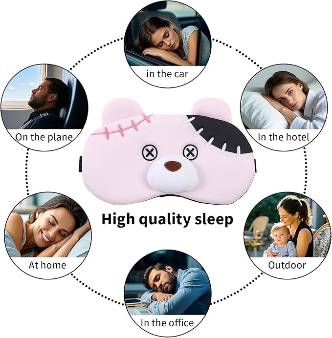 PERFECTSIGHT Sleep Eye Masks, Cute Plush Sleep Eye Cover Lightweight Adjustable Eyeshade Faux Fur Mask Cover for Women Men Kids Sleep Travel Nap, Pink Pudding Bear-BrightBean Baby