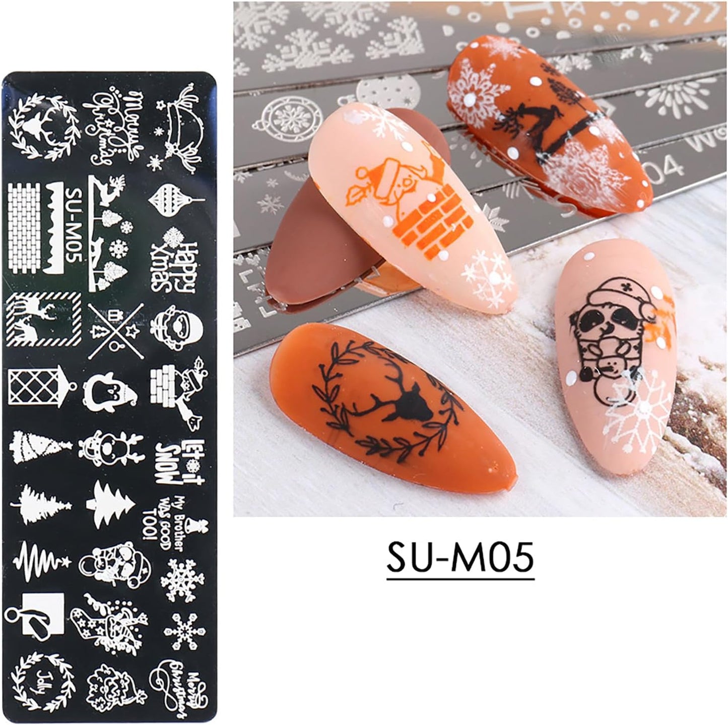 Christmas Nail Art Stamping Plate Kit,Snowflake Snowman Christmas Tree Elk Designs Nail Image Stamp Template Xmas DIY Stainless Steel Nail Image Polish Template Kit 6Pcs-BrightBean Baby