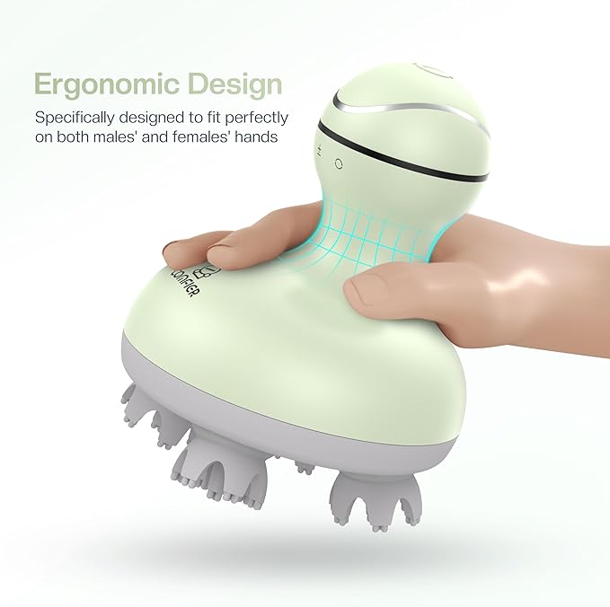 COMFIER Scalp Massager, Electric Head Scratcher, Portable Head Massager for Hair Growth with 84 Silicone Massage Nodes, Dog&Cat Massager, Rechargeable, Waterproof, Gifts for Mom,Dad,Women,Men (Green)-BrightBean Baby