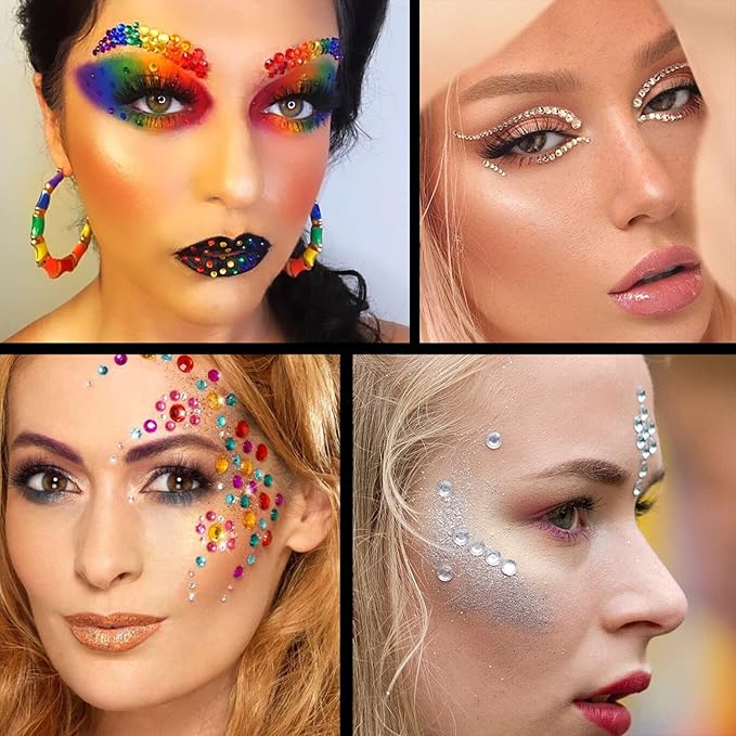 Flat Back Rhinestone Kits Colorful Rhinestones+Transparent White Gems With Quick Dry Makeup Glue+Picker Pencil+Tweezer For Nail Art And Face Make-up-BrightBean Baby