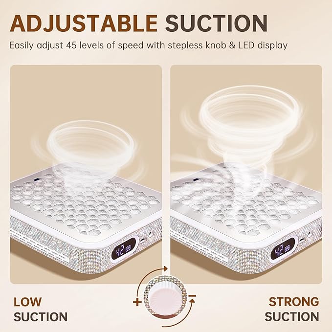 Nail Dust Collector, Rechargeable Dust Collector Nail Tech, Powerful Vacuum Fan Vent Dust Collector Extractor Dust Suction Machine for Acrylic Nails Polishing, Nail Salon&Home, White-BrightBean Baby