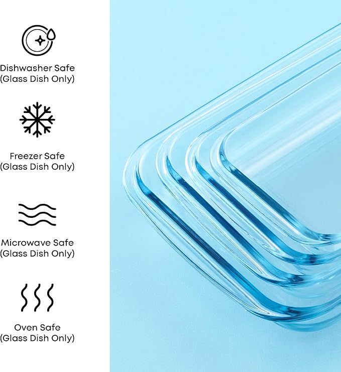 JoyJolt 8-Piece Borosilicate Glass Oven Dishes with Sage Green Lids, Rectangle Deep Glass Baking Dish Set, Baking Pans for Lasagna Casserole Cake, Bakeware Set, Freezer to Oven Tray to Dishwasher