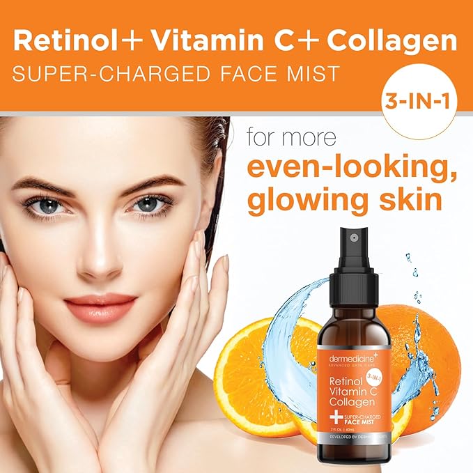 3 in 1 Super-Charged Anti-Aging Face Mist w/Retinol, Vitamin C + Collagen | Hydrates, Refreshes & Brightens for a More Glowing Complexion | 2 fl oz, 60 ml-BrightBean Baby